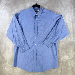 Brooks Brothers Dress Shirt Mens 17.5-33 Blue Micro Check Non Iron Cotton Button